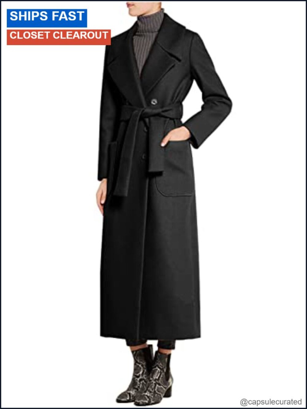 Wool Blend Double Breasted Overcoat with Belt
